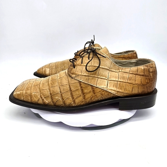 Emilio Franco Shoe Men's 12 Italian Calfskin Gator Print Exotic Oxfords - Picture 1 of 11